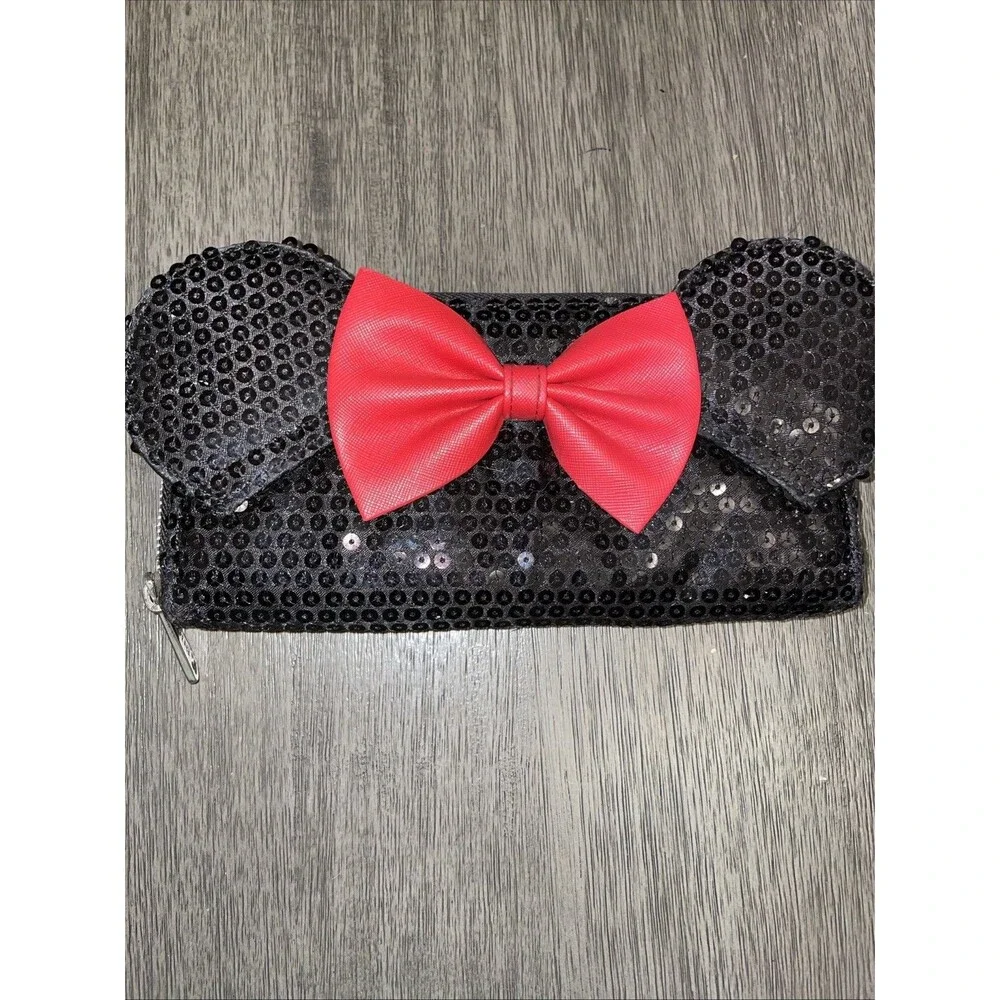 Loungefly x Disney Sequined Minnie Mouse Ears - Red Leather Bow - Wallet